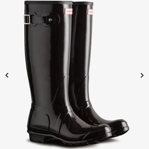 Hunter Original Tall Gloss Rain Boots - Black - size 9